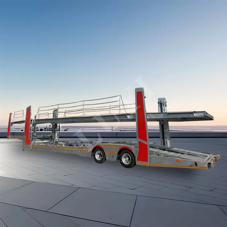 2 tengely horganyzási folyamat, amely 8 autószállítású félpótkocsit hordoz